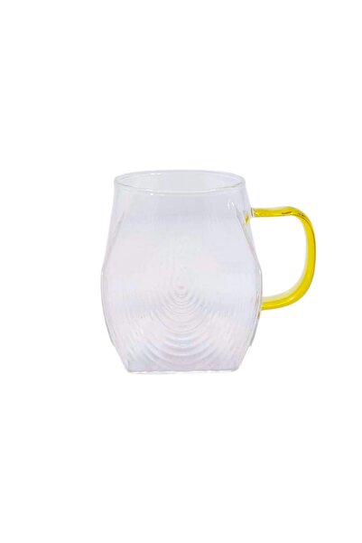 Kitchen Way Renkli Kulplu Cam Isıya Dayanıklı 450ML Borosilikat Kupa Çizgi Tasarımlı Bardak KW-072 KW-061