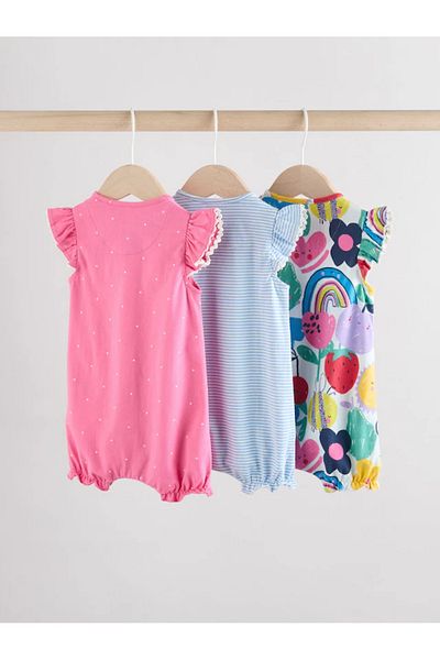 Next Baby 100% Organic Cotton Animal Patterned Colorful 3-Piece Romper Jumpsuit Set Alyag4749