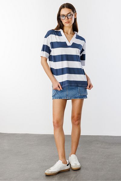 GENIUS STORE Relax Fit Stripe Polo Collar - Κοντό μανίκι