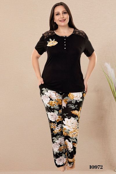 tarzımsüper Plus Size Luxury Pajamas Set with Elastic Waist Comfort Model Cotton Women's Pajamas Set
