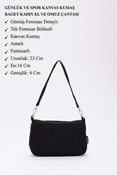 SHAKA Černá U16 denní sportovní plátěná látková bageta Dámská kabelka do ruky a přes rameno U:23 E:16 W:7