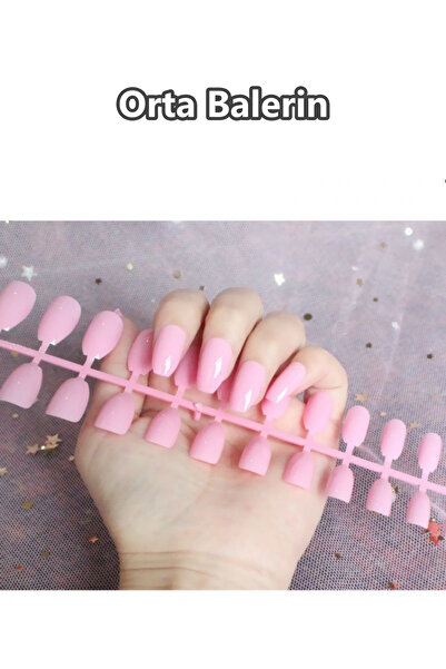 Easy Beauty 24 Adet Renkli Balerin Takma Tırnak Orta Uzun 3 Alana Yapıştırıcı...