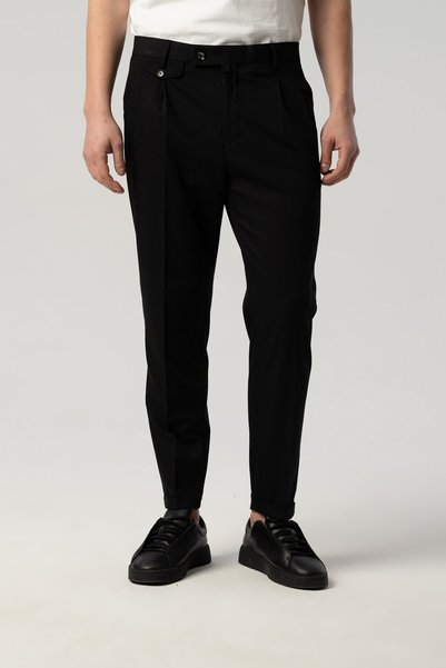 Score Michail Front Pleated Leg Double Black Fabric Trousers 2286-141
