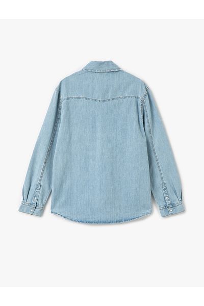 Koton New Season Cotton Buttoned Flap Pocket Detailed Long Sleeve Jean Shirt
