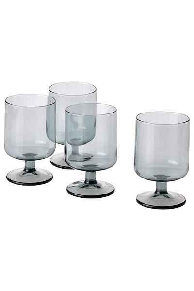 IKEA OMBONAD Goblet, Grey Glass 32 cl, 4-Pack, 12 cm Tall | Elegant Tableware