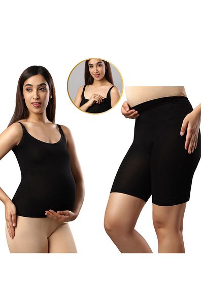 Tummy Combo Pack of Nursing Vest and High Waist Maternity Shorts