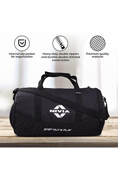 Nivia Beast Gym Bag-4 | Polyester | Black, 15 Litre, Unisex | Fitness Bag | Separate Shoes Compartment