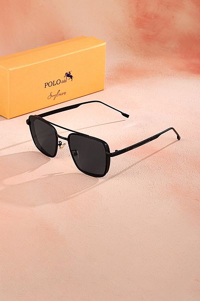 Polo Air Men's Sunglasses Uv400 Protection Metal Frame Black Body