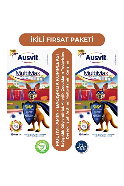 Ausvit Multimax Kids Çörekotu Yağı, Beta Glukan, Multivitamin ve Şurup 150ml - 2 Kutu -