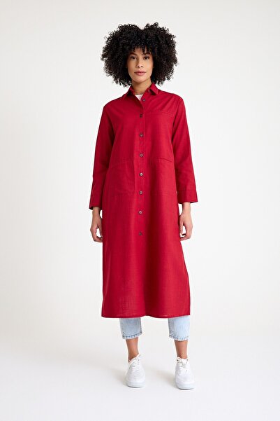 QANU Pocketed Linen Shirt Burgundy