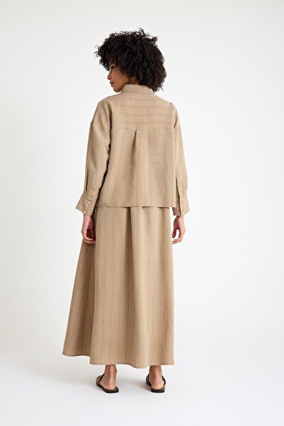 QANU بدلة تنورة بأزرار المنك