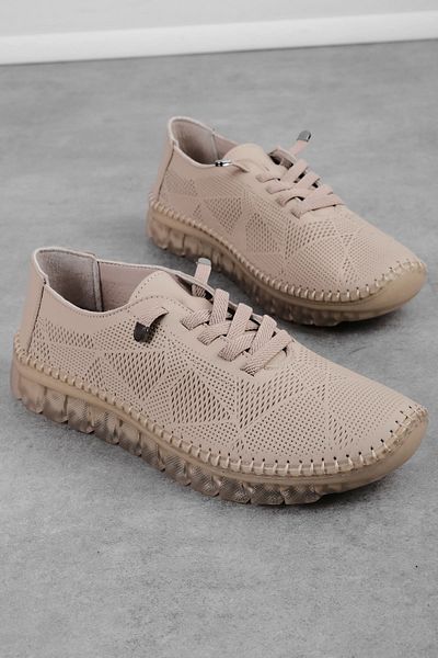 Lal Shoes & Bags Pantofi casual cu șireturi din piele naturală Riga pentru femei-nud