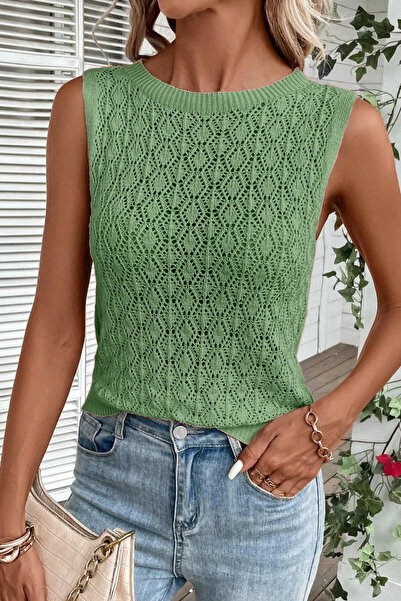 AQE FASHION Bluză de tricotaj de mentă, fără mâneci, tricotată cu decolteu, a...