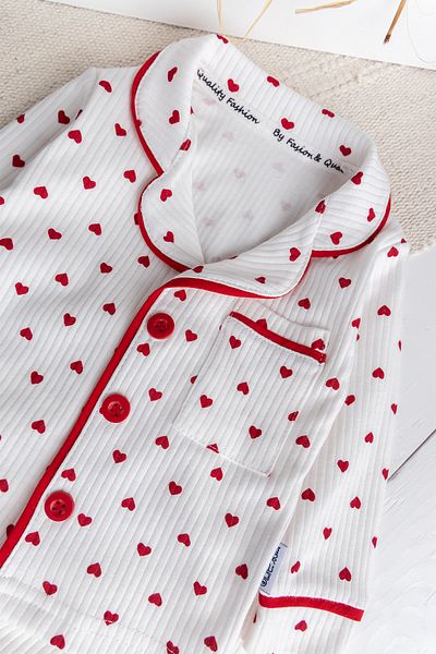 ewellce Cap Patterned Cotton Buttoned Baby Girl Pajama Set