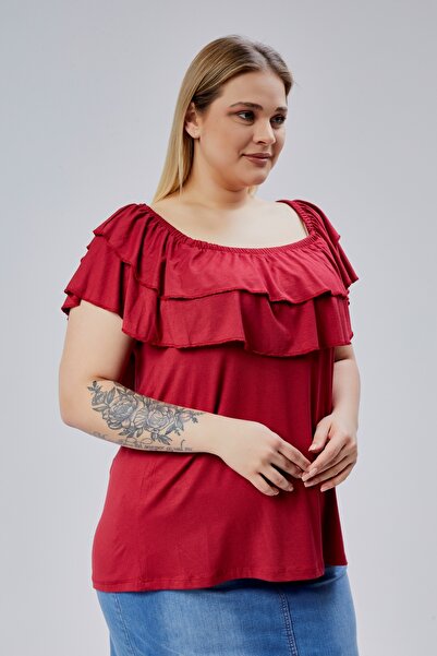 Curvy Trend Plus Size Madonna Collar Viscose Blouse