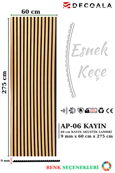 DECOALA Mdf Ahşap Akustik Duvar Paneli 60x275 Cm - Kayın