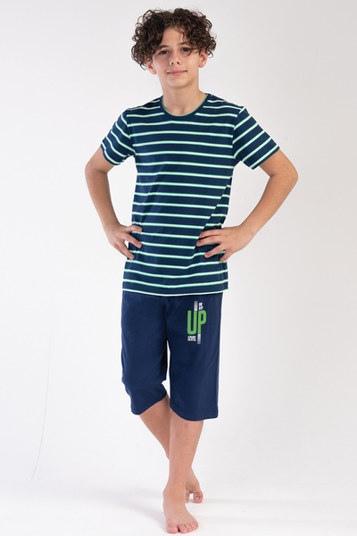 HÇM Boy's Covered Pajama Set Blue Line Printed A6