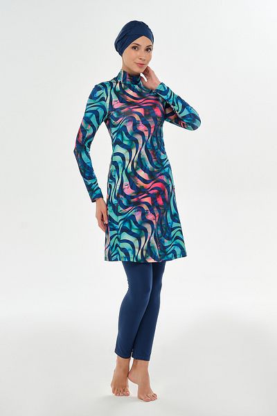 MARESİVA Lycra Full Covered Hijab, Navy Blue Light Swimsuit 2101