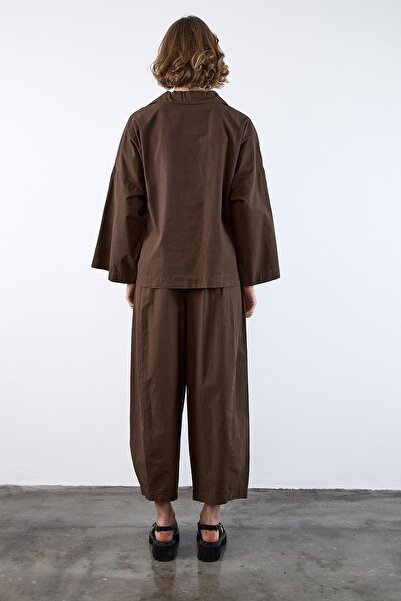 TENA Γυναικείο Σετ παντελόνι με φαρδιά μανίκια σε καφέ χρώμα
