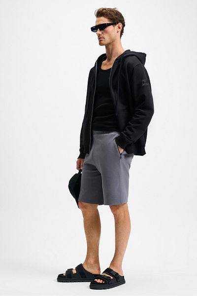 GRIMELANGE Colin Men's Relaxed Fit Elastic Waist Anthracite Shorts with Side Pockets