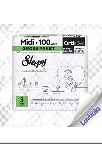 Sleepy Natural Gross Paket Bebek Bezi 3 Numara Midi 100 Adet
