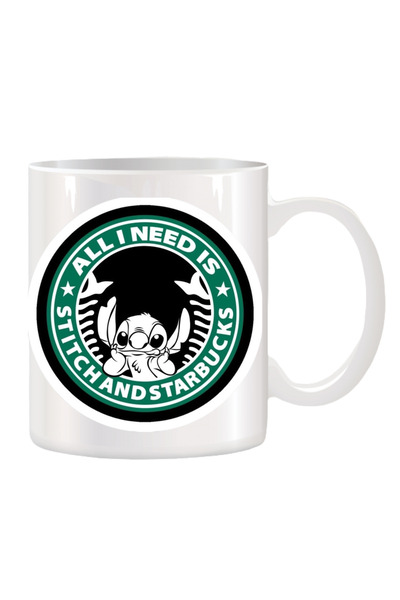 OEM Cană albă personalizată Stitch și Starbucks, INOVATIX. 330 ml
