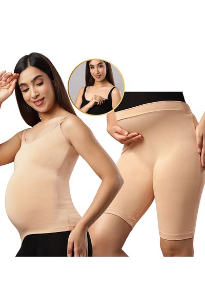 Tummy Combo Pack of Nursing Vest and High Waist Maternity Shorts