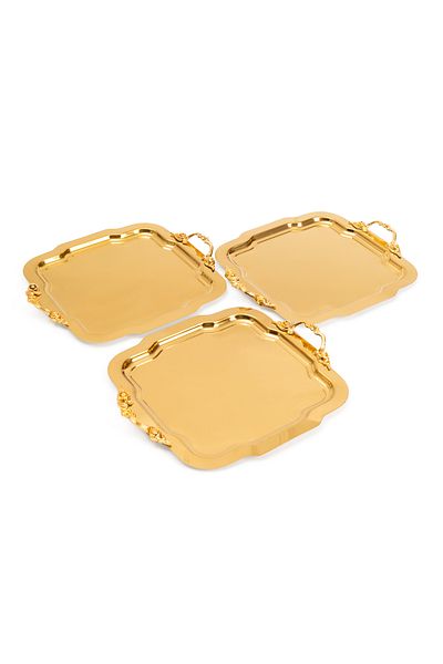 NEWTREND Züccaciye Luxury 3-Ten Gold Daisy Tray Lina Handle Stainless Steel Tea-Coffee-Serving Tray