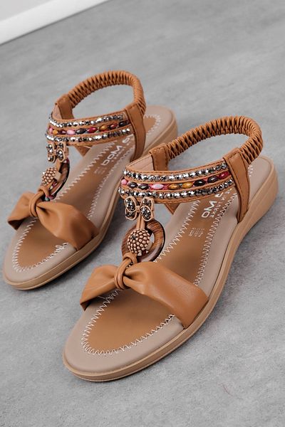 Lal Shoes & Bags Sandale Lucina pentru femei cu inel rotund, cu detalii colorate, cu pietre - maro
