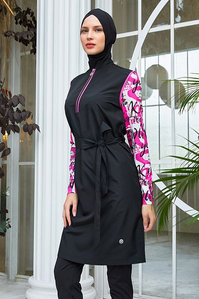 MARESİVA Full Covered Black Swimsuit 2307 Model