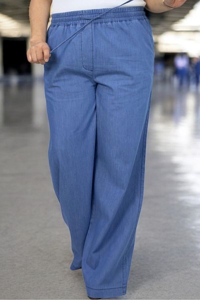 yagmurberen Without Cover Elastic Waist Thin Jeans Fabric Large Size Pencil Pant