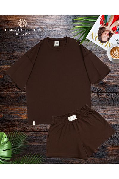 JANSO GROUP - Women Short Sleeve Tshirt-Shorts Set Large Size Oversize Cotton