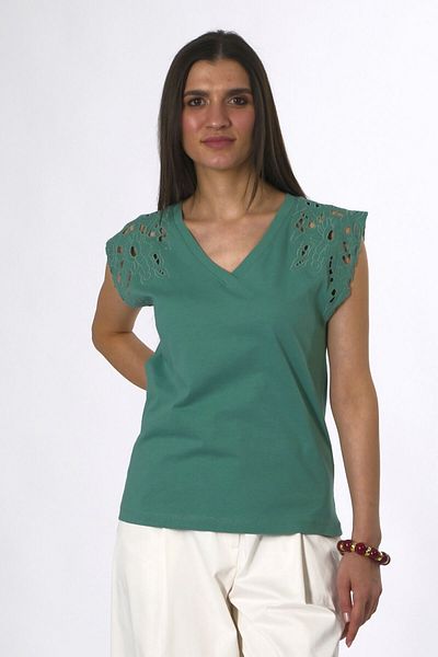 ABBRA Tricou de damă 100% bumbac cu mâneci brodate