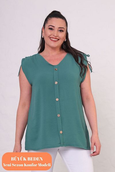 tarzımsüper Women's Plus Size Sleeveless Button Detail Aerobin Fabric Blouse