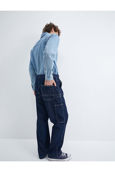Koton New Season Loose Denim Trousers Cargo Pocket Buttoned