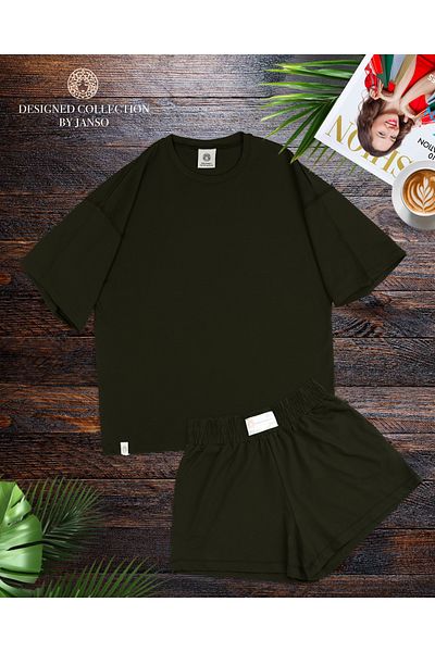 JANSO GROUP - Women Short Sleeve Tshirt-Shorts Set Large Size Oversize Cotton