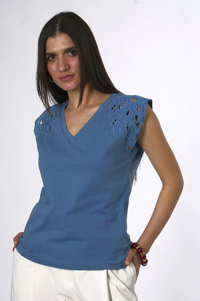 ABBRA Tricou de damă 100% bumbac cu mâneci brodate