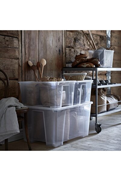 IKEA صندوق ساملا مع غطاء، شفاف، 57 × 39 × 28 سم/45 لتر