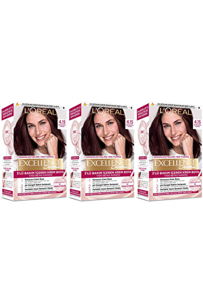 L'Oreal Paris Excellence Saç Boyası 4.15 Büyüleyici Kahve 3'lü Set
