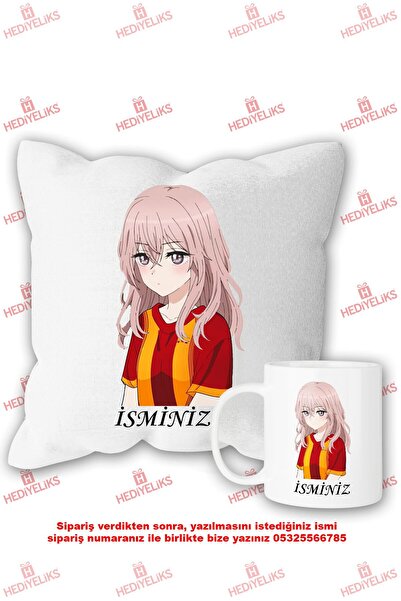 HEDİYELİKS Sarı Kırmızı Taraftar Formalı Anime Kız Baskılı Hediyelik Yastık v...