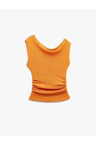 Koton New Season Koton X Sima Tarkan - Draped Asymmetric Drape Neck Sleeveless Blouse