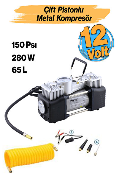 Proter Çift Pisyonlu 12 V Araç Tipi Çakmaklık Metal Hava Kompresörü Araba Bisiklet Teker Lastik Top Şişirme