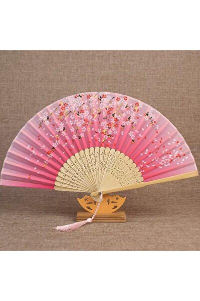 BELUGA Yelpaze Bambu Kumaş Serinletici Vintage Pembe Çiçekli Şık Püsküllü Jap...