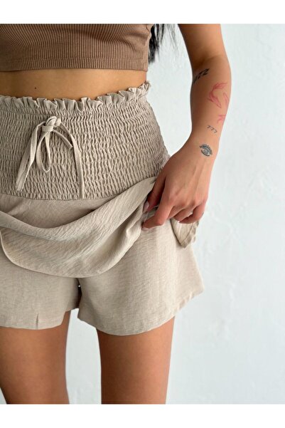 moda poni Yüksel Bel Mini Şort Etek
