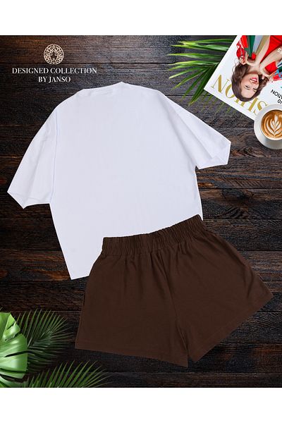 JANSO GROUP - Women Short Sleeve Tshirt-Shorts Set Large Size Oversize Cotton Double Colored