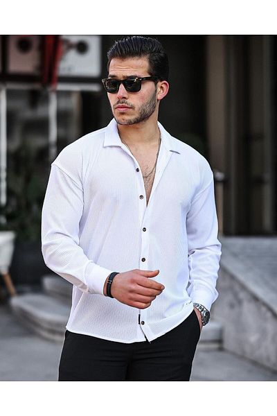 Miralbas Men's Long Sleeve Trophy Ottoman Textured Shirt White - Bitter Brown Set of Two