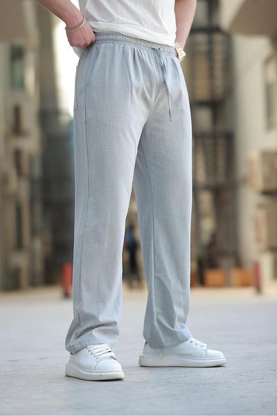 Madmext Gray Adjustable Waist Relaxed Cut Men's Trousers E6564