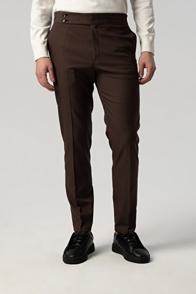 Score Michail Long Tongue Waist Buckle Detailed Brown Fabric Trousers 2351-09