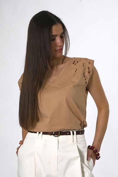ABBRA Tricou de damă 100% bumbac cu mâneci brodate