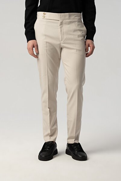 Score Michail Uzun Dilli Bel Toka Detaylı Bej Kumaş Pantolon 2351-11